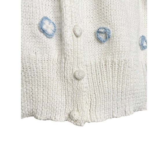 VTG Cardigan Sweater Large Blue White 3D Flowers Cottagecore Lolita Kawaii Indie - Picture 8 of 13